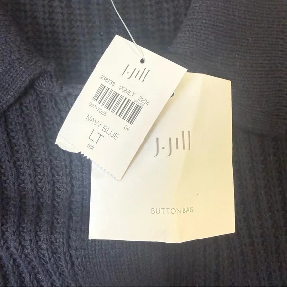 J. Jill Navy Blue Cotton Blend Colared Button Down Cardigan Size L Tall - Picture 6 of 7